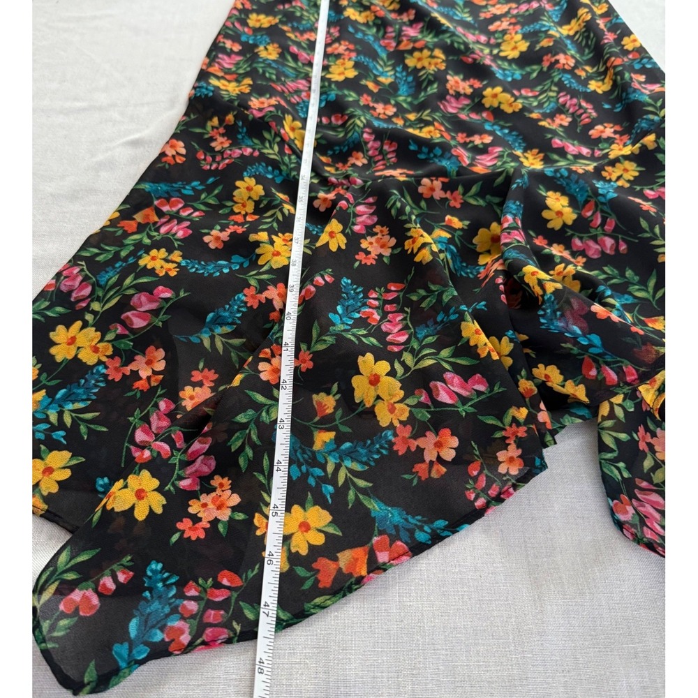 Calvin Klein Black Floral Chiffon Midi Dress Size 8 Sharkbite Hem Wedding Guest - Picture 9 of 12